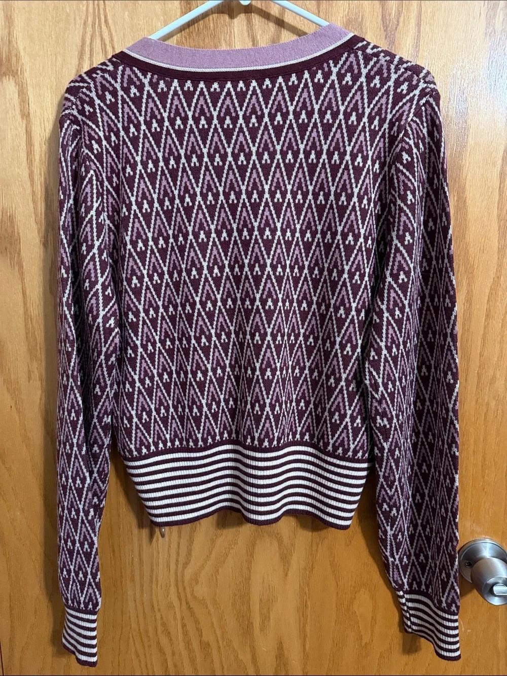 Hem & Thread Plum and Cream Diamond-Pattern Cardigan - Picture 4 of 6